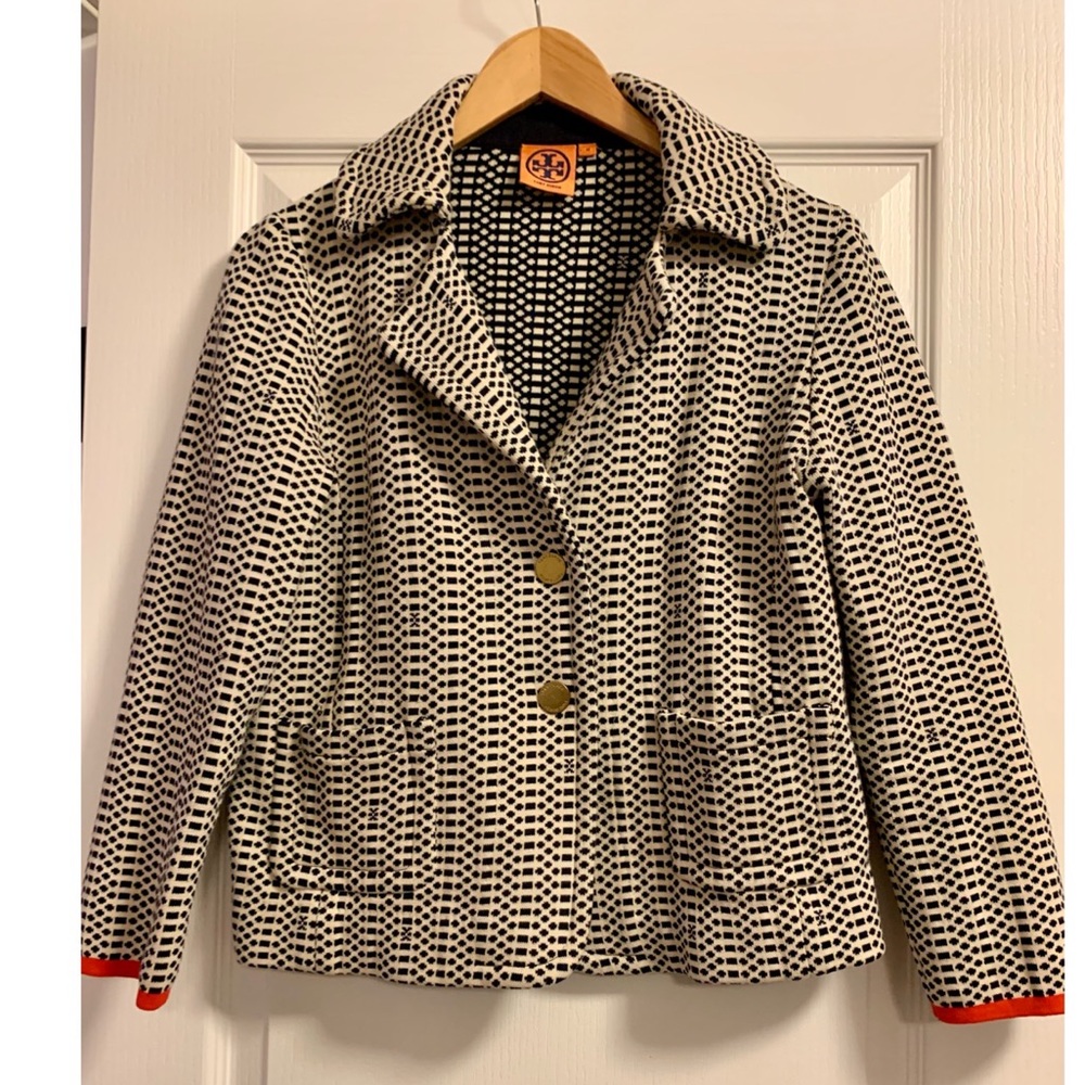 Tory Burch Jacket Logo w Orange/Black Medium EUC